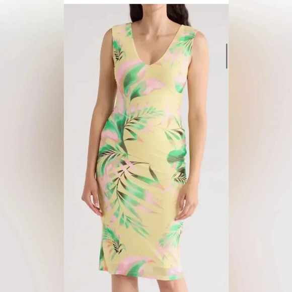 Yellow Tropical/ Floral Midi Dress-AFRM Los Angeles brand- Size M NWT - Picture 1 of 10
